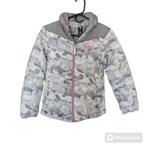 Gerry Size M -10/12 Girls Puffer Winter Coat Gray White Pink Trim Jacket